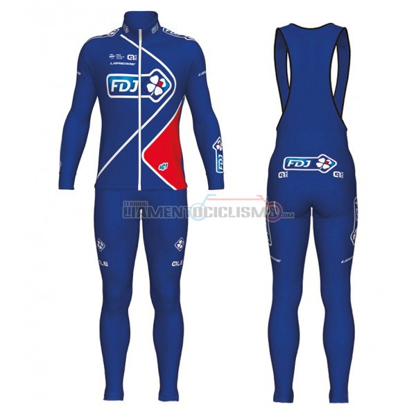 2017 Abbigliamento Ciclismo FDJ Manica Lunga Blu